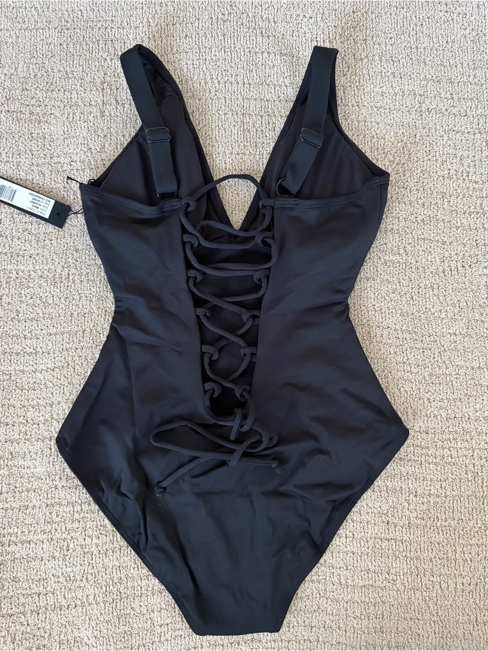 TA3 Plungey Black One Piece Swimsuit lace up corset snatched Shapeware petite